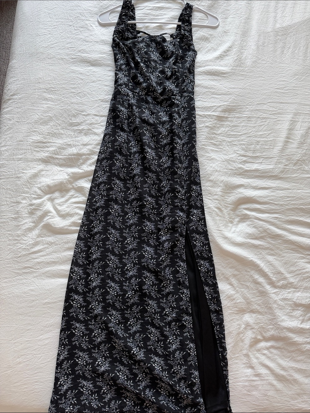 Lulu's Black Floral Maxi Slip Dress with White Botanical Print